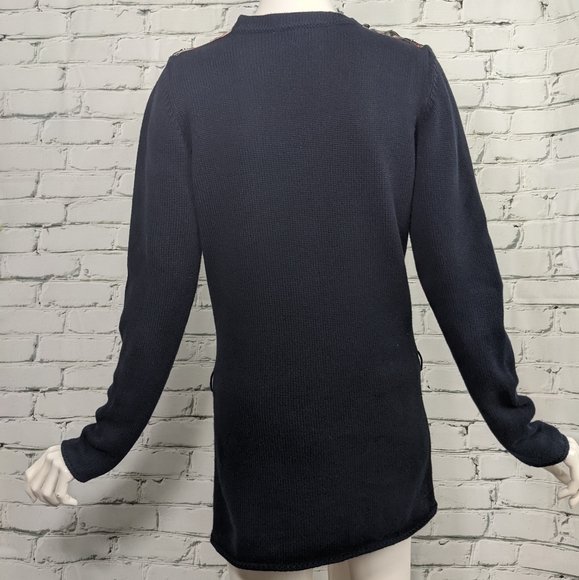 Burberry sweater dark navy blue long crew neck jumper shoulder snaps small fit - Picture 4 of 9